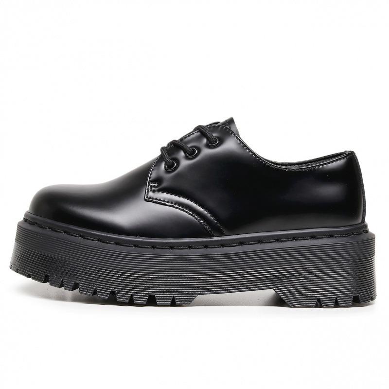 Martin Boot Hole Small Leather Shoes Women's Low Top, Genuine Leather British Round Head Casual Student Muffin Bottom Short Boots