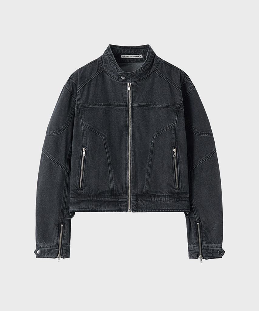 The Anti Platform Oversized Crop Rider Denim Jacket (Black)