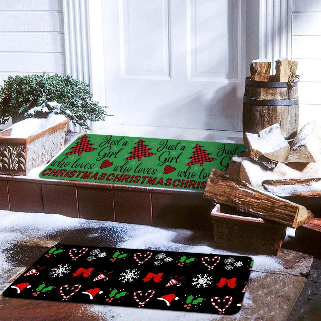 Christmas Kitchen Anti-slip Mat Carpet Flannel Doormat