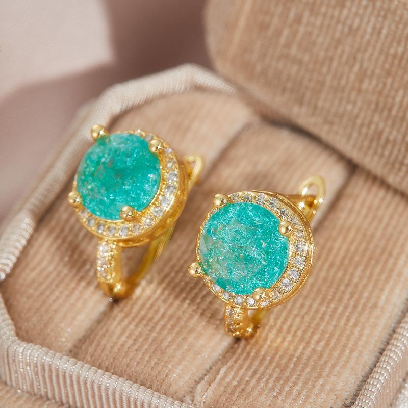 Charming Cute Exquisite Green Zircon Round Earrings for Women Vintage Fashion Minimalist Wedding Zircon Bridal Accessories