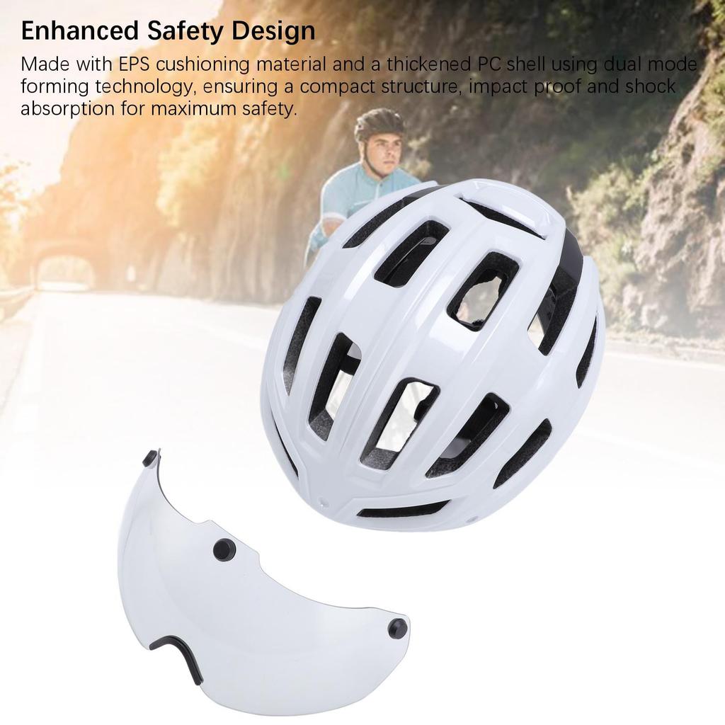 Bike Helmet with Magnetic Photochromic Goggles PC EPS Windproof Impact Proof Lightweight Breathable Cycling Helmet for Men Women Bright White