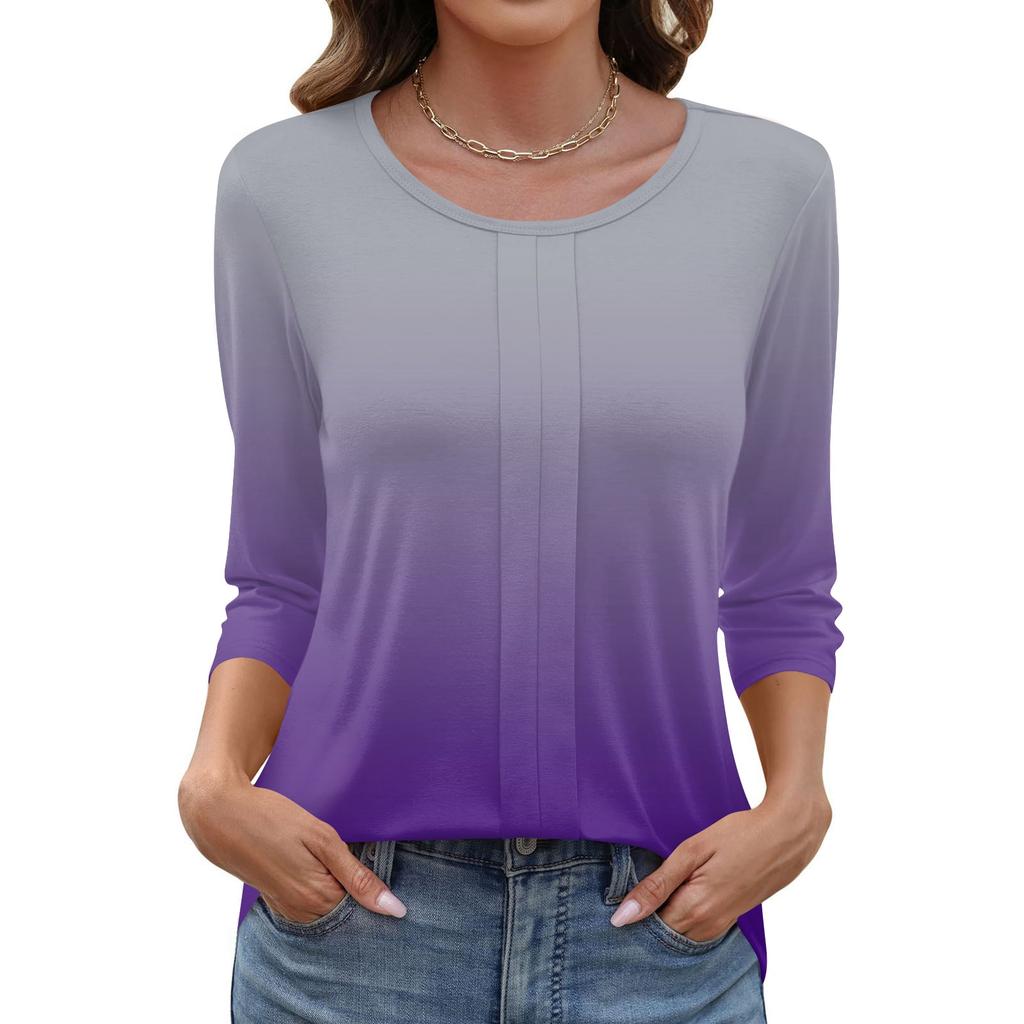 Modisches, lässiges Pullover-Oberteil mit Dreiviertelärmeln und bedrucktem Kragen für Damen