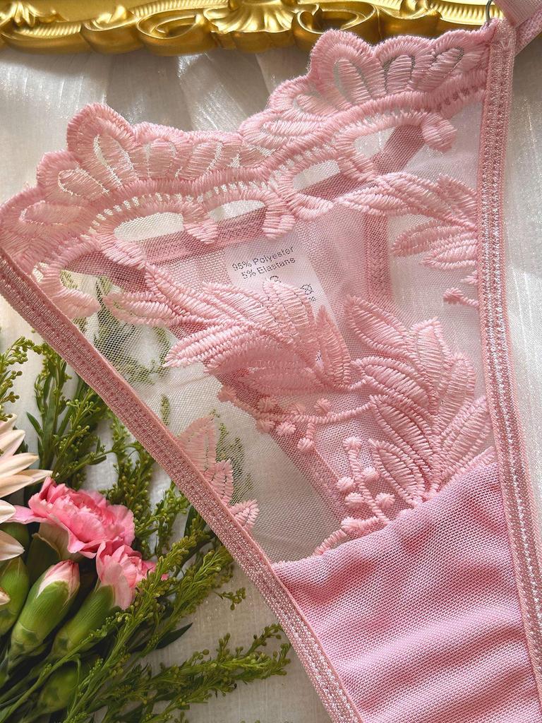 Kajano Sexy Embroidered Multi-color Mesh Lace Push-up Lingerie Set for Women