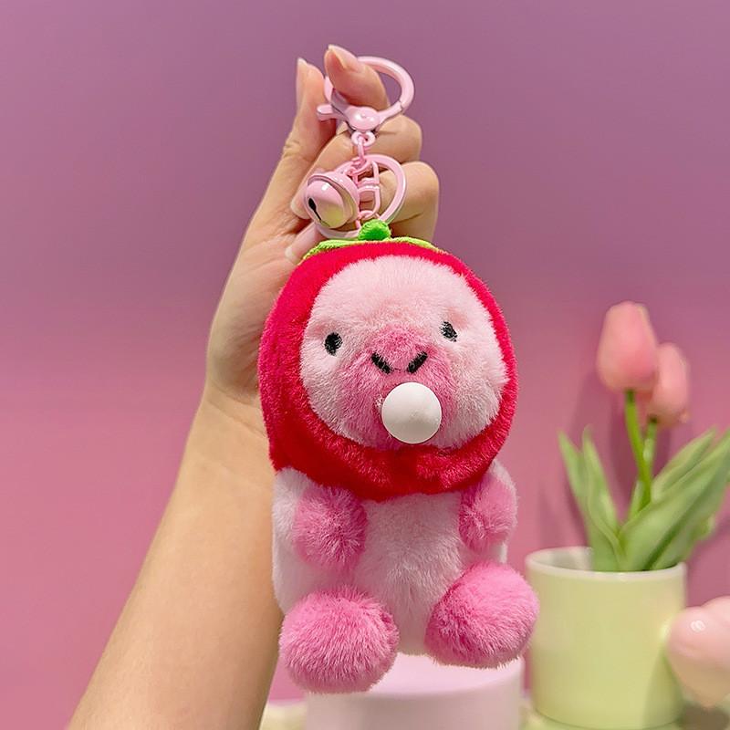 Charming Capybara Plush Keychain With Pink Hood Bubble Design Cute Gift