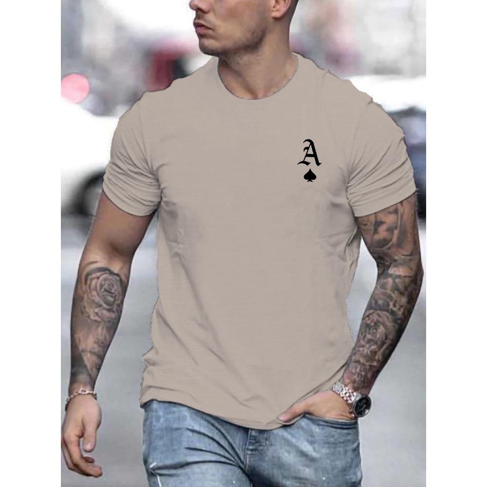 Men's summer fashionable casual loose classic poker A-line printed sports round neck short sleeved T-shirt top