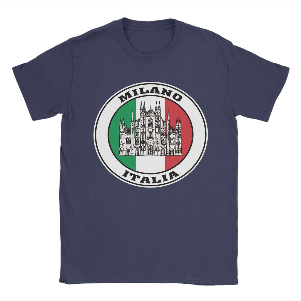 Milano Italia Travel Souvenir Italian Flag Sticker Milan Italy Badge TShirt Cotton T Shirts For Unisexs Tshirt Short Sleeves Tees