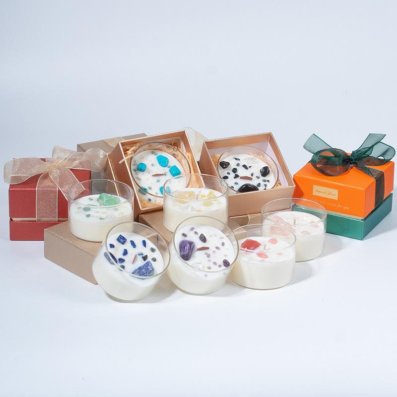 Transparent Glass High-looking Souvenir Gift Box with Long-lasting Fragrance Natural Crystal Stone Fragrance Scented Candle