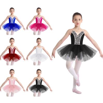 Mädchen Ballett Tutu Kleid Ärmelloses Design Verstellbare Spaghettiträger Spitzenbesatz vorne Performance Tanzbekleidung