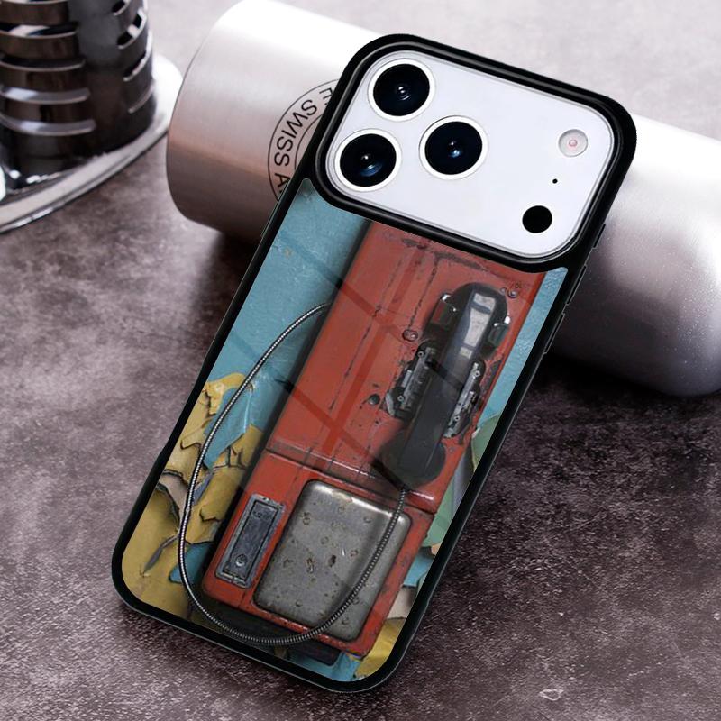 Retro Red Payphone Vintage Payphone Phone Case for iPhone 17 16 15 Pro Max Air 14 13 12 11 Plus Shockproof Capa Cover
