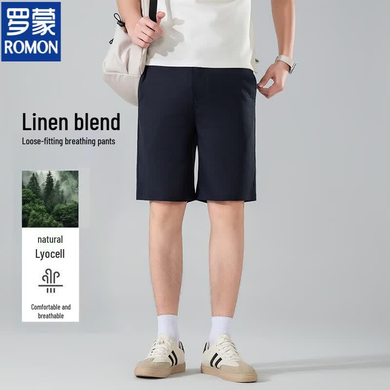 Romon Men s Tencel Linen Casual Shorts XL темно-синий