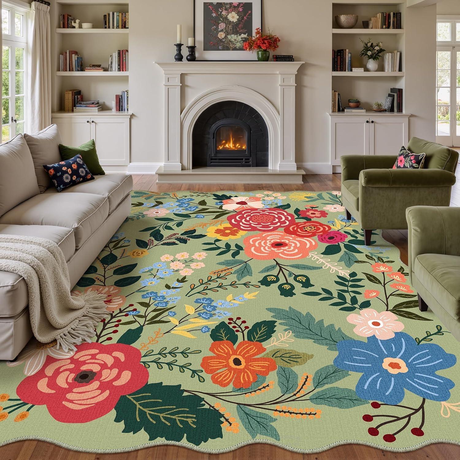 

Retro Floral Living Room Carpet Large Area Light Luxury Bedroom Rug Thicken Plush Fashion Advanced Coffee Table Mats Alfombra 50x80cm (19x31inch)
