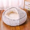 Cat Bed Round Plush Fluffy Hooded Cozy Cat Bed Cave for Indoor Donut Self Warming Small Dog Bed Anti-anxiety Puppy Kennel