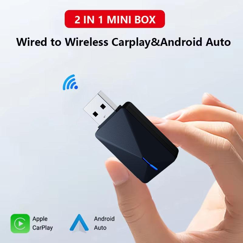 

2 в 1 коробка с проводным подключением к беспроводному CarPlay и Android Auto 5 ГГц WiFi Bluetooth 5.0 Plug and Play с автоматическим подключением к 99% автомобилей