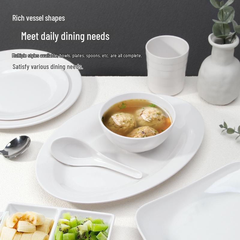 A5 White Melamine High-Temperature-Resistant Noodle and Soup Bowl, Ramen Bowl, Rice Noodle Roll Plate, Vegetable Plate.