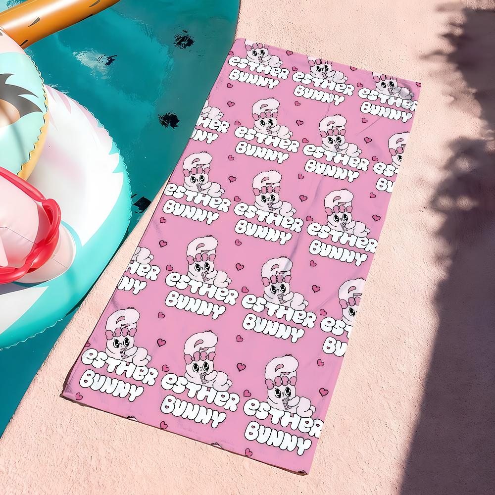 Cartoon Pink E-Esther-S Bunny Cute Rabbit Towel Sports Quick Dry Travel Camping Gear Sandproof Soft Light Large Beach Towel