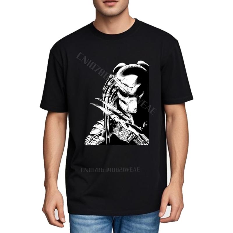 Tshirt Men Workout Minimalist Tshirt Alien Predator Artwork On Black Soft Plus Size Tshirt Stylish Summer Tshirt Daily Wear