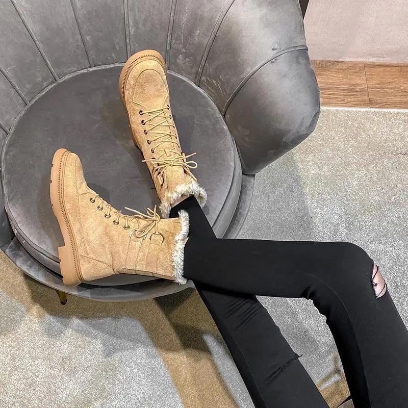 WTEMPO Mid-heel Plus Size Warm Faux Suede Shoes Women s Autumn Winter Plush Inner Snow Boots Soft Sole Non-slip Skiing Boots 40 хаки 3790₽