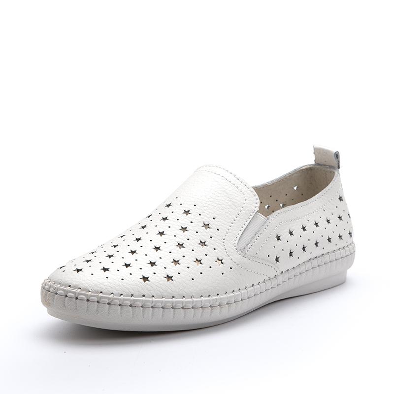 Genuine Leather Women Soft Sole Walking Shoes Girl Student Jooging Sneaker White Black Flats Female Casual Skate Trainers Summer