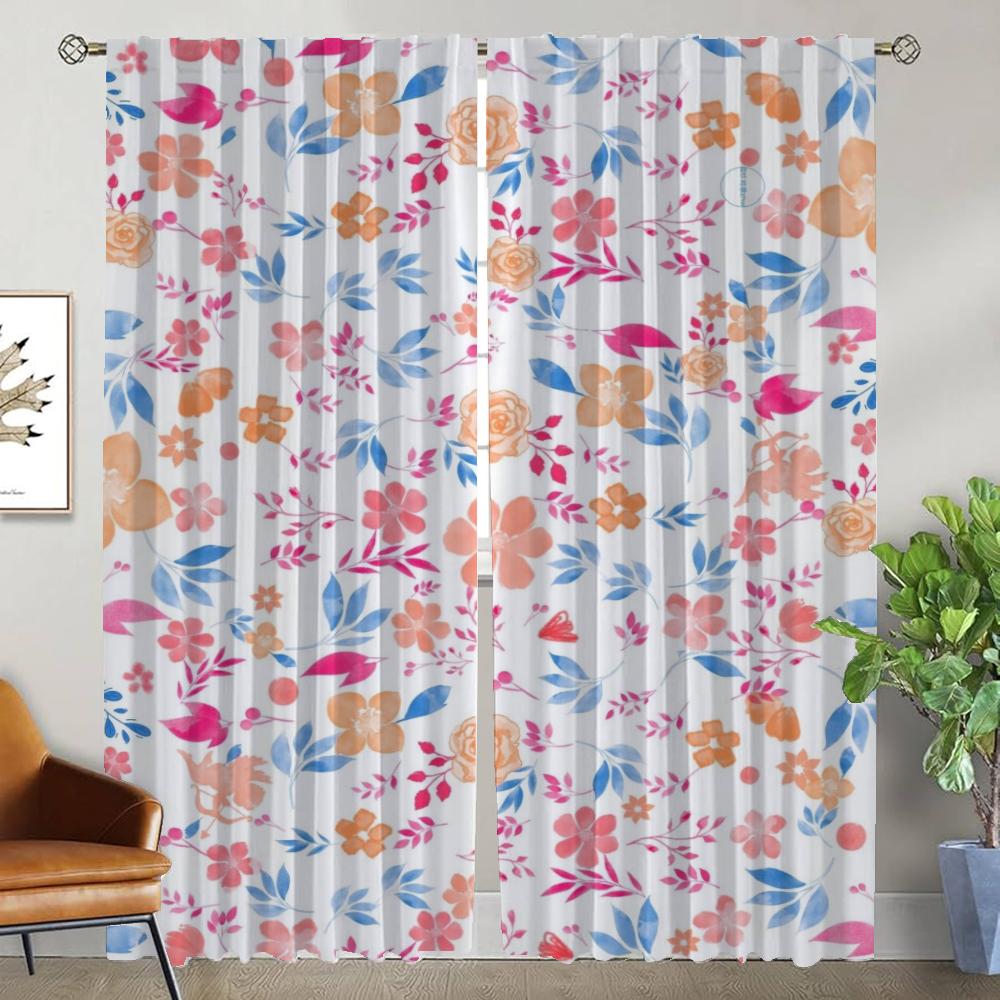 

Partition Floral Tulle for Bedroom Anti-mosquito Curtains 2 Pieces Window Curtain Elegant Room Curtains Shades Living Kitchen W50xH70cmx2pcs-CL