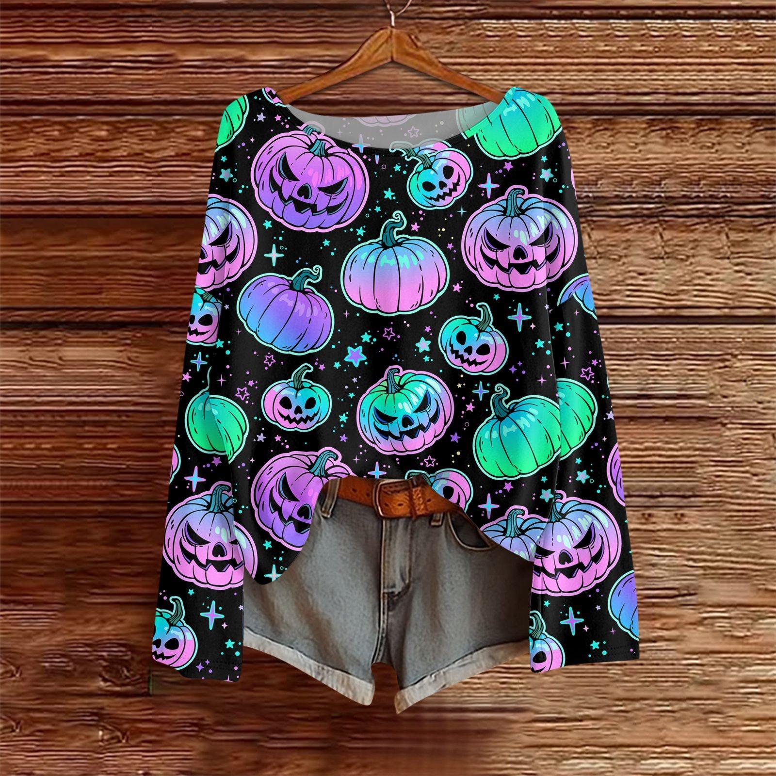 

Long Sleeve Shirts For Women Print Graphic Tees Blouses Casual Plus Size Basic Tops Pullover L