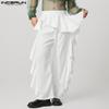 INCERUN Herrenhose mit elastischer Taille, einfarbig, unregelmäßige Rüschen, lange Hose
