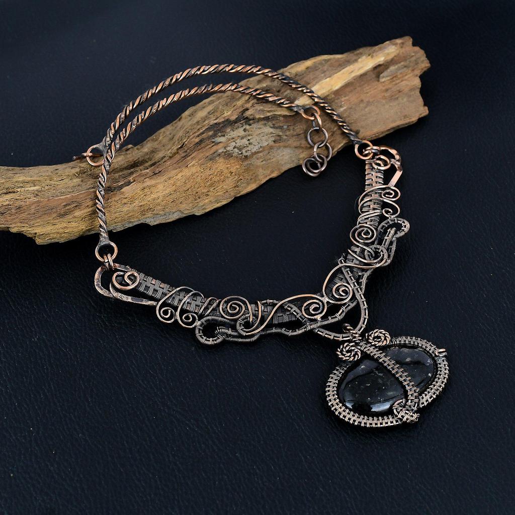 Larvikite Necklace, 999 Copper Wire Wrapped Necklace Gemstone Jewelry, Handmade Necklace Amazing Jewelry, Gift For Her