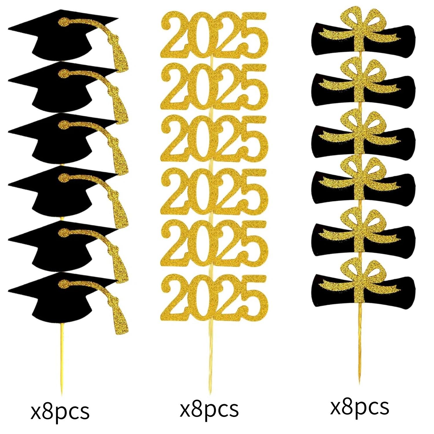 

2025 Graduation Cupcake Toppers, Food/Appetizer Picks For Graduation Party Mini Cake Decorations, Diploma, 2025, Grad Cap