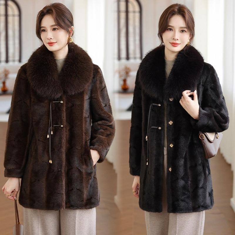 Women's mink velvet leather jacket Women's winter warm fur integrated medium and long with fur collar thin jacket
