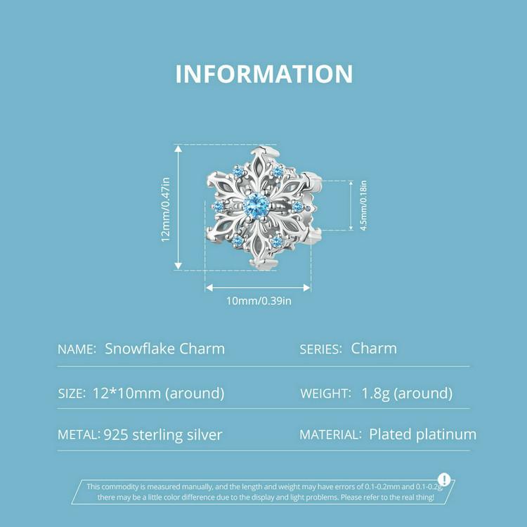 WOSTU 925 Sterling Silver Snowflake Charm Beads Ice Flower Pendant Fit Original Bracelet DIY Necklace Jewelry Making Gift