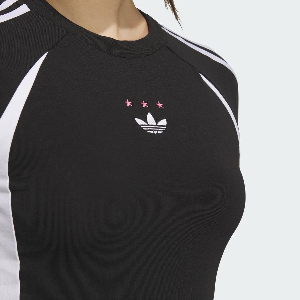 Adidas Originály Ss24 Žerzejové šaty s krátkým rukávem Pruhovaný barevný blok Sportovní Slim střih Dámské šaty Černé JD1135