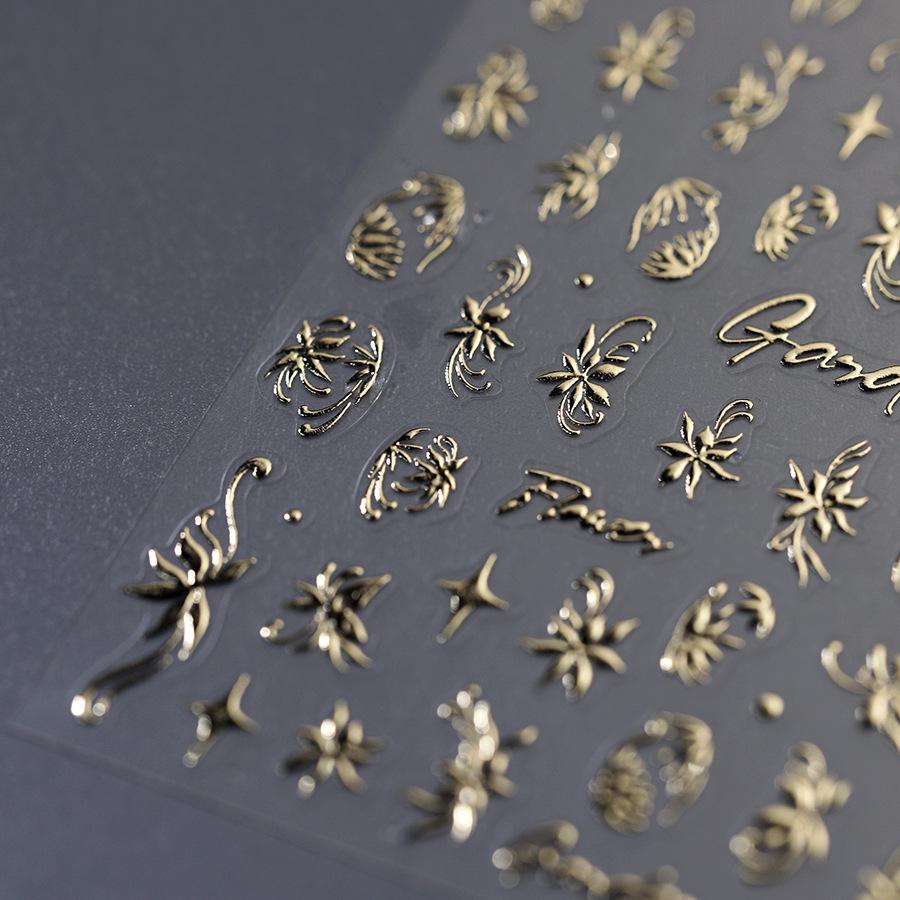 TENSOR Frosted 3D Gold Pattern Self-Adhesive Nail Stickers, Hot Stamping Series M-786
