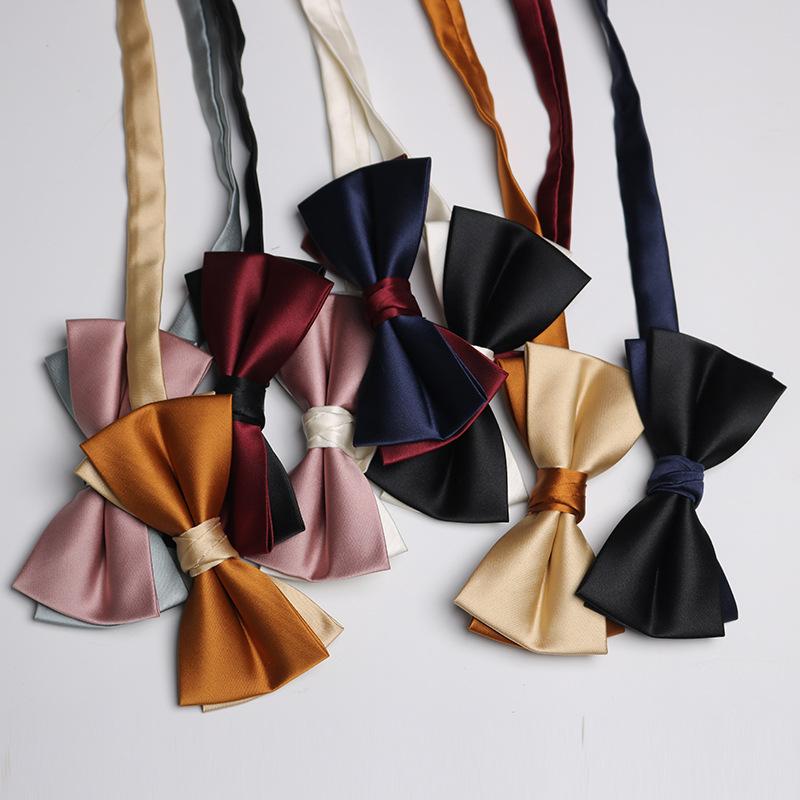 Solid Color Bow Tie Men, Two-Color Color Matching Polyester Black Burgundy Suit Banquet Best Man Bow