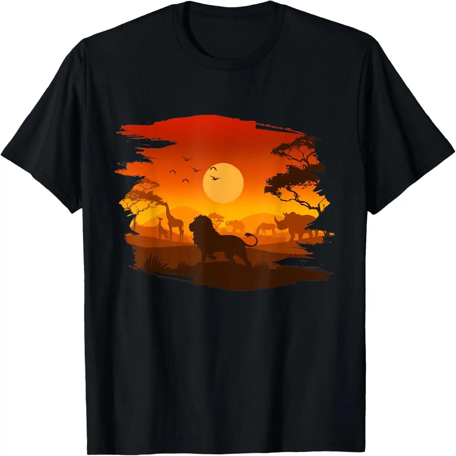

African Animal Retro Sunset Lion Giraffe Rhino Elephant T-Shirt XXXXXL чорний