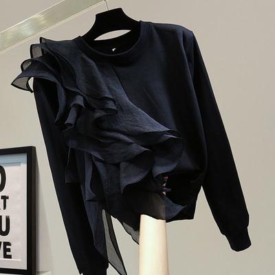 Women Spring Summer Ruffled Stitching Blouse Fashion Holiday O Neck Short Sleeve Casual Loose Blusa