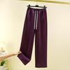 Spring Cotton Colorblock High Waist Casual Banana Pants - Plus Size, Slimming, Versatile Straight Leg with Pockets
