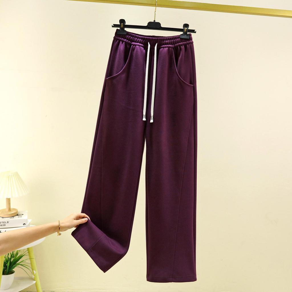 Spring Cotton Colorblock High Waist Casual Banana Pants - Plus Size, Slimming, Versatile Straight Leg with Pockets