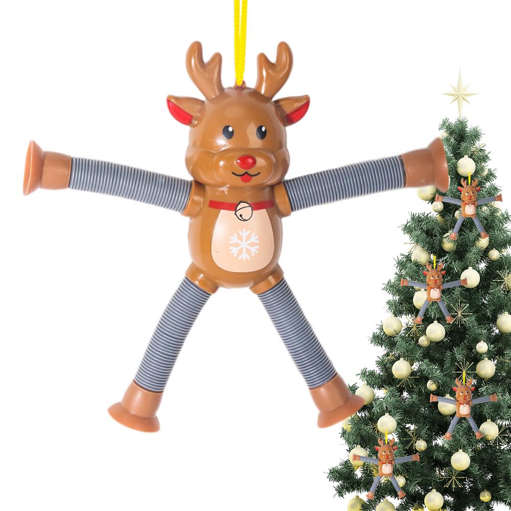 Telescopic Suction Cup Ornament Anti-stress Squeeze Ornament Santa Claus Snowman Gingerbread Man Elk Sensory Bellows Telescopic