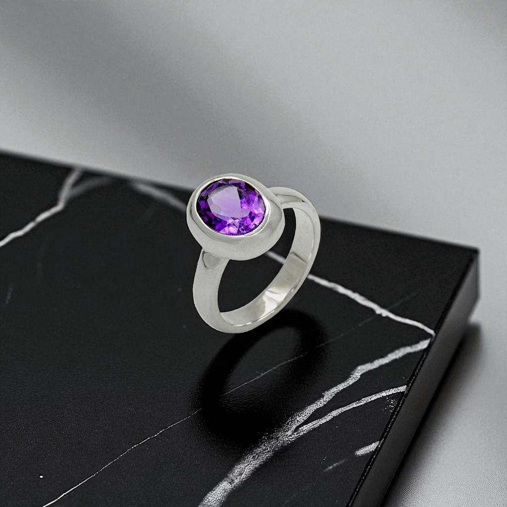 Natural Amethyst Ring: 925 Sterling Silver February Birthstone