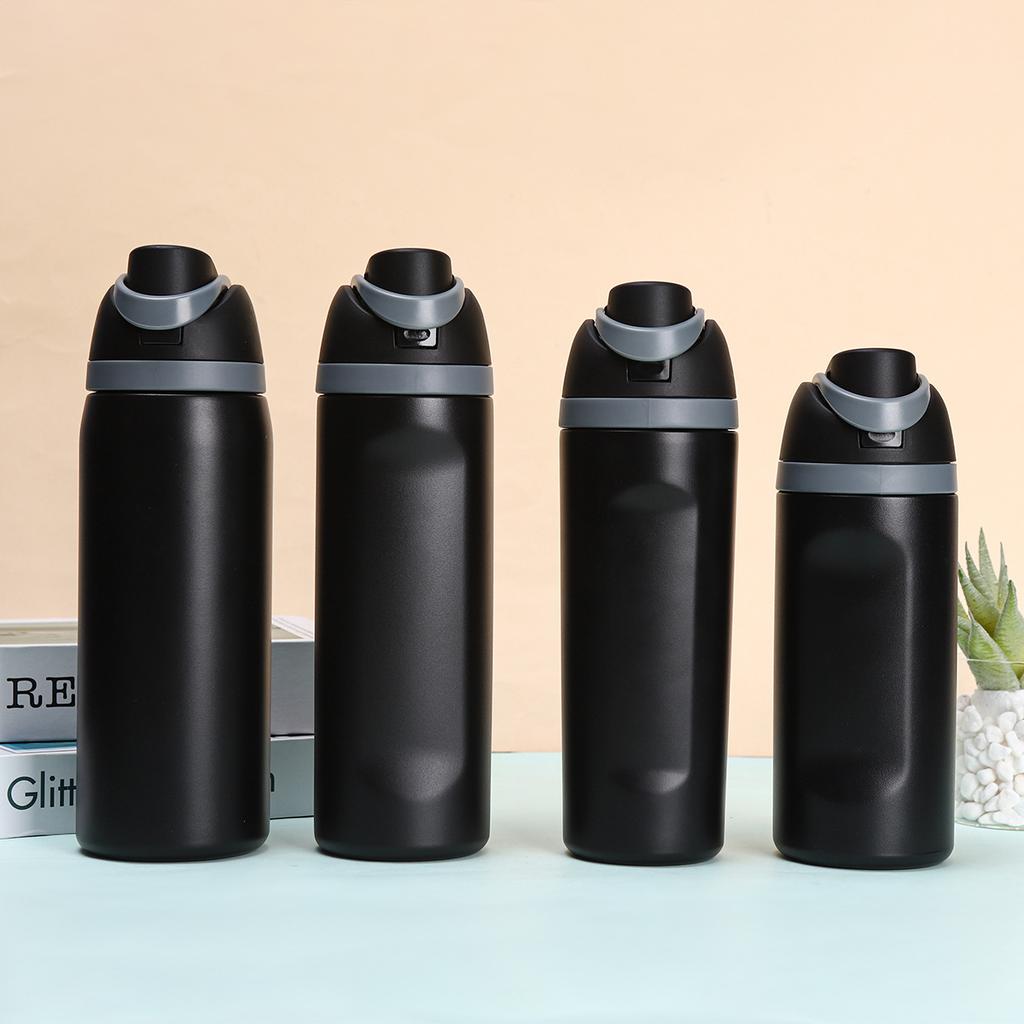 304 stainless steel water bottle - Large capacity portable bouncing insulated cup - Handheld double drinking straw cup