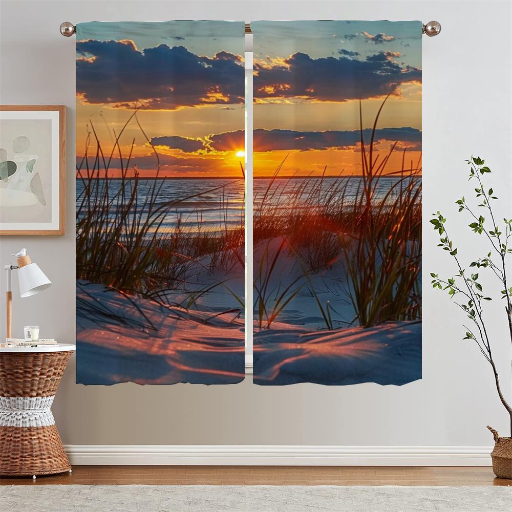 

European and American Healing Landscape Bedroom Curtains 2 Pieces Youth Room Curtains for Living Room Shade Curtain Tiebacks W50xH70cmx2pcs-CL