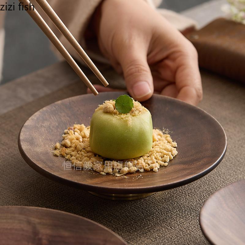 High Footed Fruit Plate Wooden Tea Tray Dried Fruit Snack Tray Dessert Plate Fruit Bowl Sushi Plates Cake Pan Dim Sum Dish