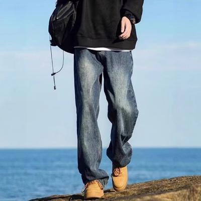 Spring and Autumn Men's New American Style High Street Loose Casual Straight Jeans