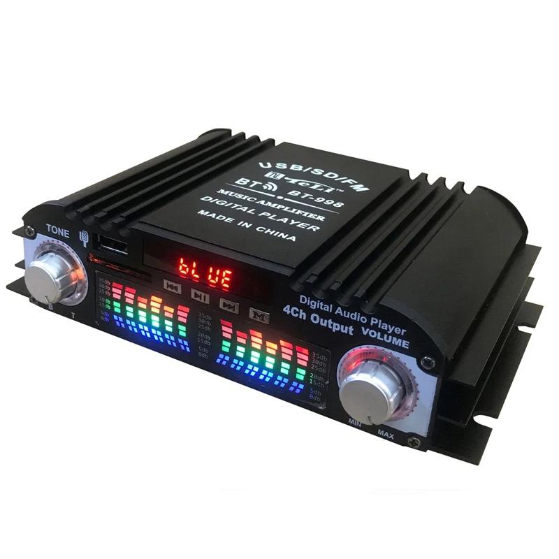 BT-998 12V/220V mini bluetooth HiFi zesilovače výkonu stereo auto domácí audio digitální zvukový zesilovač LCD displej FM SD USB basy