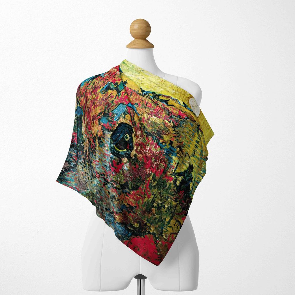 70CM*70CM Van Gogh Oil Painting Fashion Scarves for Women Print Silk Satin Hijab Scarf Female Luxury Brand Square Shawl Scarfs