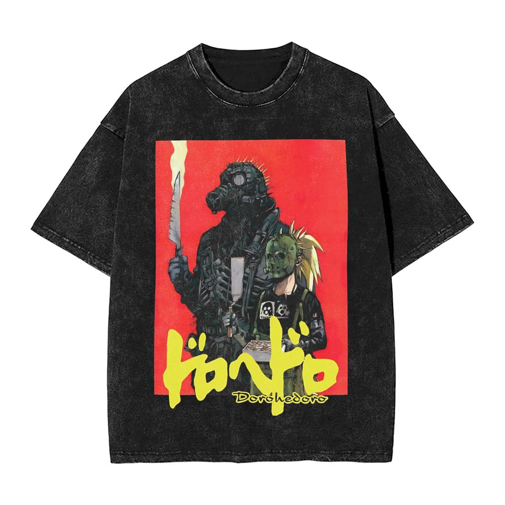 Mens Tshirt Dorohedoro Heiwa Sharks Washed Tshirts Hip Hop Summer Tees Y2k Retro Design Cotton Clothing Hot Sale