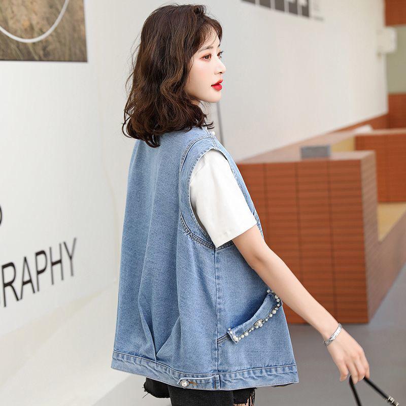 Kamizelka damska bawełniana bez rękawów topy dżinsowa kamizelka oversize casual duże kieszenie dżinsowa kamizelka