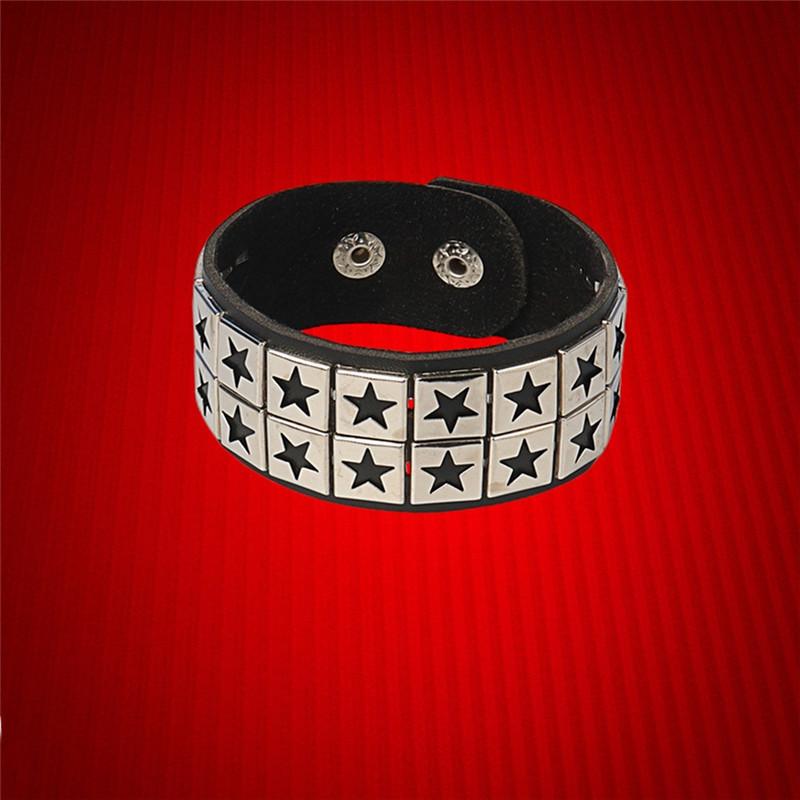 Hot Punk Double Stars Pu Leather Wristbands Bracelet Bangle 80s Fashion Style Women Men Jerwerly Gifts