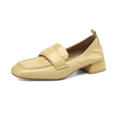 Cow Leather Square Toe Low Heels Spring Shoes Loafers Slip On Brogue Leisure Women Pumps