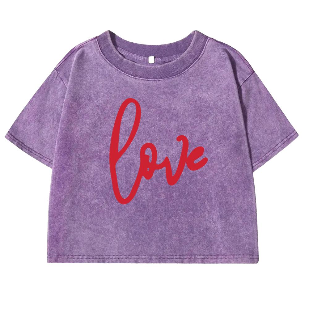 Art Love Word Printing T-Shirt Retro Female Summer Fashion Washed T Shirts Cotton Short Sleeve Fitness Tee Shirt