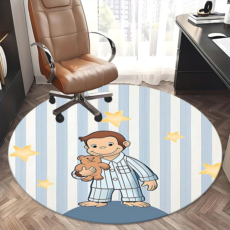 Curious George,Pajamas Chair mat Round Rug Office carpet, Machine Washable, Non slip, Suitable for Living Rooms, Bedrooms